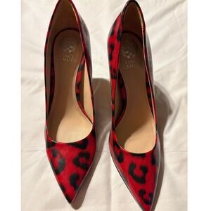 Vince Camuto Red Black Leopard Print Pointed Toe Stiletto Pumps Heels Women 7.5M